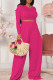 Rose Red Fashion Casual Solid Basic O Neck Long Sleeve Two Pieces