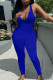 Blue Sexy Solid Patchwork V Neck Skinny Jumpsuits