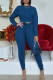 Tibetan Blue Fashion Casual Solid With Belt O Neck Long Sleeve Two Pieces