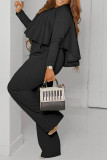 Red Fashion Casual Solid Patchwork O Neck Long Sleeve Two Pieces