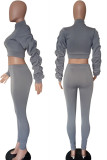 Yellow Casual Solid Patchwork Fold Long Sleeve Two Pieces