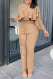 Khaki Fashion Casual Solid Patchwork O Neck Long Sleeve Two Pieces
