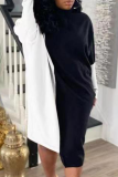 White Casual Solid Patchwork Half A Turtleneck Straight Dresses