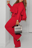 Red Fashion Casual Solid Patchwork O Neck Long Sleeve Two Pieces