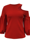 Red Sexy Solid Split Joint O Neck Tops