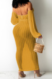 Blue Fashion Sexy Solid Hollowed Out Off the Shoulder A Line Dresses