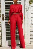 Red Fashion Casual Solid Patchwork O Neck Long Sleeve Two Pieces