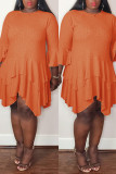 Orange Fashion Casual Solid Patchwork O Neck Irregular Dress pre-sale