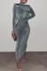 Dark Gray Fashion Celebrities Solid Patchwork Half A Turtleneck One Step Skirt Dresses