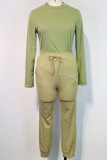 Light Coffee Fashion Casual Solid Patchwork O Neck Long Sleeve Two Pieces
