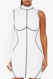 Black Fashion Sexy Patchwork Asymmetrical Half A Turtleneck Long Sleeve Dresses