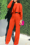Red Fashion Casual Solid Patchwork O Neck Long Sleeve Two Pieces