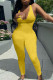 Yellow Sexy Solid Patchwork V Neck Skinny Jumpsuits