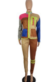 Colour Street Patchwork Pocket Zipper Zipper Collar Long Sleeve Two Pieces