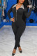 Black Fashion Casual Patchwork Solid Color Zipper Collar Skinny Jumpsuits
