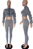 Yellow Casual Solid Patchwork Fold Long Sleeve Two Pieces