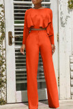 Red Fashion Casual Solid Patchwork O Neck Long Sleeve Two Pieces