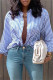 Blue Fashion Casual Striped Print Cardigan Turndown Collar Tops