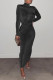 Black Fashion Celebrities Solid Patchwork Half A Turtleneck One Step Skirt Dresses