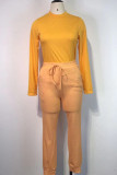 Light Coffee Fashion Casual Solid Patchwork O Neck Long Sleeve Two Pieces