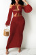 Burgundy Fashion Sexy Solid Hollowed Out Off the Shoulder A Line Dresses