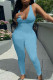 Sky Blue Sexy Solid Patchwork V Neck Skinny Jumpsuits