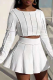 White Casual Solid Patchwork O Neck Long Sleeve Two Pieces