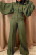 Green Casual Solid Patchwork Turndown Collar Straight Jumpsuits