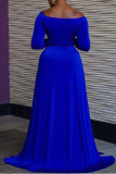 Blue Sexy Solid Patchwork High Opening V Neck Straight Dresses