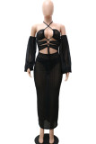Blue Fashion Sexy Solid Hollowed Out Off the Shoulder A Line Dresses