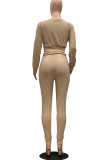 Black Fashion Casual Solid With Belt O Neck Long Sleeve Two Pieces