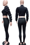Yellow Casual Solid Patchwork Fold Long Sleeve Two Pieces