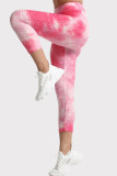 Black Pink Casual Sportswear Tie Dye Printing High Waist Skinny Trousers