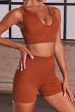 Apricot Casual Sportswear Solid Vest Top Shorts Skinny Two-piece Set
