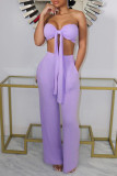 Purple Fashion Sexy Solid Backless Strapless Sleeveless Two Pieces