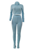 Pink Casual Solid Patchwork Fold Zipper Zipper Collar Long Sleeve Two Pieces