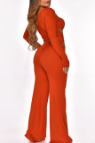 Apricot Sexy Solid Hollowed Out Split Joint Square Collar Straight Jumpsuits