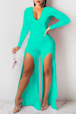 Red Casual Simplicity Solid Patchwork Slit V Neck Straight Jumpsuits
