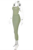 Green Fashion Sexy Solid Bandage Backless Halter Sleeveless Two Pieces