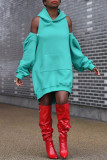 Red Fashion Casual Solid Zipper Hooded Collar Long Sleeve Dresses