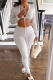 White Sexy Solid Patchwork V Neck Long Sleeve Two Pieces