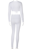 Apricot Sexy Solid Patchwork V Neck Long Sleeve Two Pieces