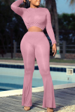 Pink Casual Solid Patchwork O Neck Long Sleeve Two Pieces