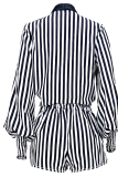 Red Sexy Striped Patchwork V Neck Long Sleeve Two Pieces