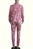Multicolor Fashion Casual Print Basic Turndown Collar Long Sleeve Two Pieces