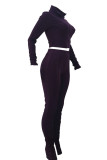 Coffee Casual Solid Patchwork Fold Zipper Zipper Collar Long Sleeve Two Pieces