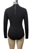 Black Sexy Solid Patchwork Zipper Half A Turtleneck Skinny Bodysuits