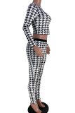 White Casual Street Print Patchwork O Neck Long Sleeve Two Pieces
