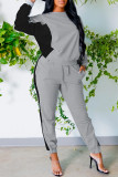 Apricot Fashion Casual Patchwork Basic O Neck Long Sleeve Two Pieces