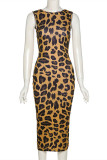 Leopard Print Sexy Casual Print Leopard Backless O Neck Sleeveless Dress